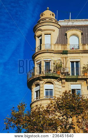 View Of Barcelona House. Spain. Via Laietana Is Name Of Major Thoroughfare In Old District.
