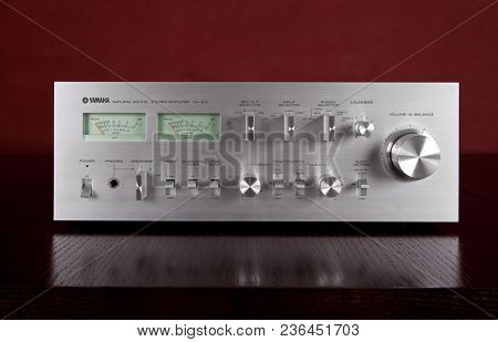 Vintage Stereo Amplifier Frontal Panel with VU meters