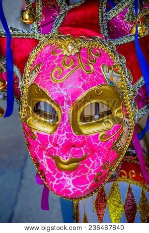 Pink Venetian Mask Venice Italy Used Since The 1200s For Carnival, Which Were Celebrated Just Before