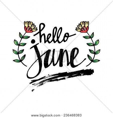 Hello June Hand Lettering Calligraphy.  Greeting Card Concept.