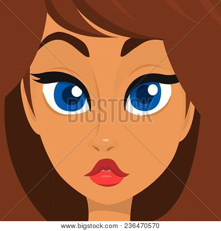 Cartoon Young Girl Face. Vector Illustration Of Beautiful Woman Avatar
