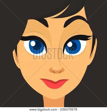 Cartoon Young Girl Face. Vector Illustration Of Beautiful Woman Avatar
