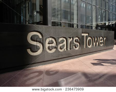 Sears Tower Sign (now Willis Tower) Outside The Wacker Atrium Entrance, Chicago, Il April 3, 2009