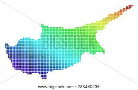 Spectrum Dotted Pixelated Cyprus Island Map. Vector Geographic Map In Bright Colors On A White Backg