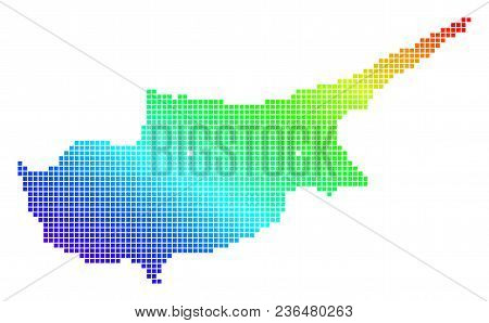Spectrum Dotted Pixelated Cyprus Map. Vector Geographic Map In Bright Colors On A White Background. 