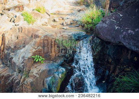 Small Waterfall Vietnam Asia Summer Park Rock
