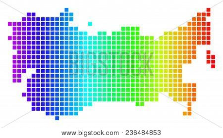 Dot Spectrum Pixelated Ussr Map. Vector Geographic Map In Bright Colors On A White Background. Spect