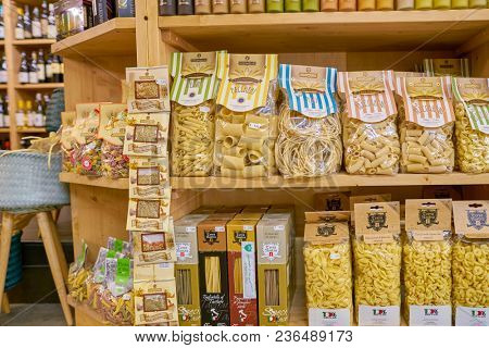 ROME, ITALY - CIRCA NOVEMBER 2017: shelves in a grocery store in Rome.