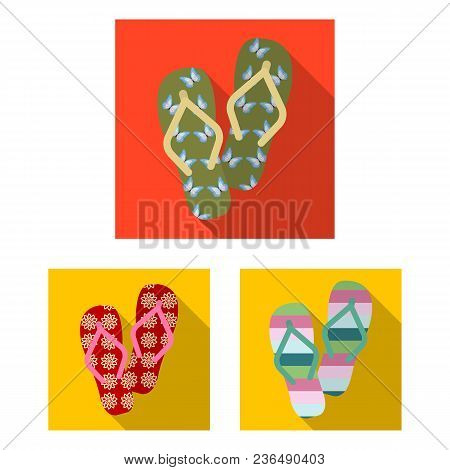Flip-flops Flat Icons In Set Collection For Design. Beach Shoes Vector Symbol Stock  Illustration.