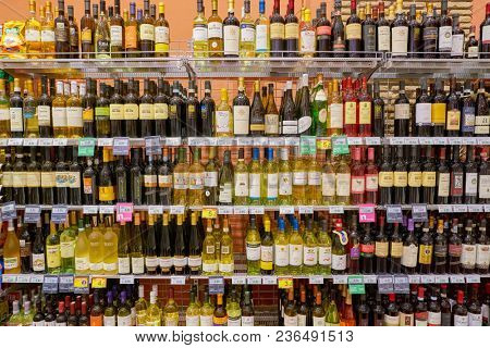 ROME, ITALY - CIRCA NOVEMBER 2017: inside Carrefour Express store in Rome. Carrefour Express is a convenience store chain owned and operated by French retailer Carrefour.