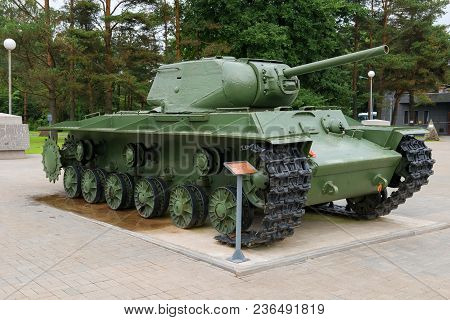 Kirovsk, Russia - September 13, 2015: Heavy Tank Kv-1s. Exposition Of The Memorial Complex 