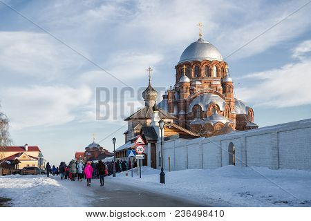 People Go To The Temple On Christmas Eve. Saint John The Baptist Monastery, Sviyazhsk, Russia
