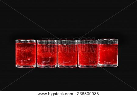 Monochrome Transparent Cocktails, A Set Of Shots In One Row, Five Servings, With Taste Of Berries, C