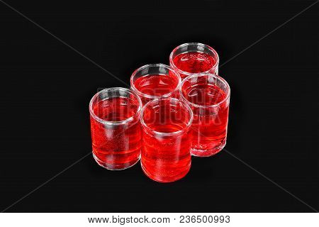 Monochrome Transparent Cocktails, A Set Of Shots A Handful, Five Servings, With A Taste Of Berries, 