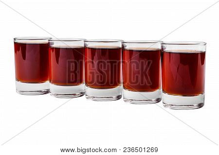 Monochrome Transparent Cocktails, A Set Of Shots In One Row, Five Servings, With Taste Of Berries, C