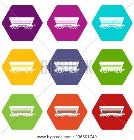 Freight Car Icons 9 Set Coloful Isolated On White For Web