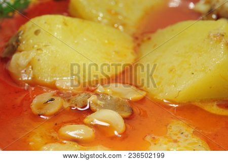 Masaman Curry Show Potato And Puree, Thai Food. Horizontal Color Image.