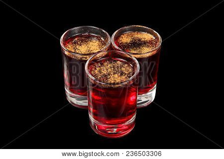 Monochrome Transparent Cocktails, A Set Of Shots Pile, Wedge, Three Servings, With Taste Of Berries,