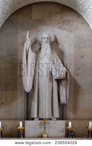 MUNSTERSCHWARZACH, GERMANY - JULY 09: Saint Benedict, altar in Munsterschwarzach Abbey, Benedictine monastery, Germany on July 09, 2017.