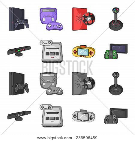 Game And Tv Set-top Box Cartoon, Monochrome Icons In Set Collection For Design.game Gadgets Vector S