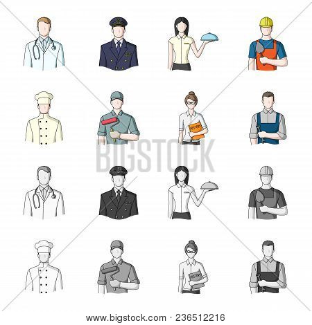 Cook, Painter, Teacher, Locksmith Mechanic.profession Set Collection Icons In Cartoon, Monochrome St