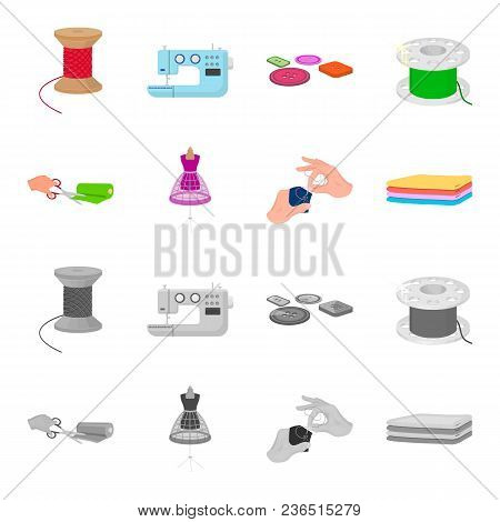 Fabric, Scissors For Cutting Fabrics, Hand Sewing, Dummy For Clothes. Sewing And Equipment Set Colle