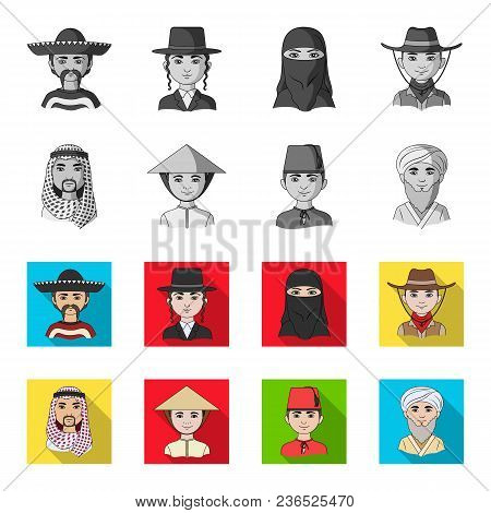 Arab, Turks, Vietnamese, Middle Asia Man. Human Race Set Collection Icons In Monochrome, Flat Style 