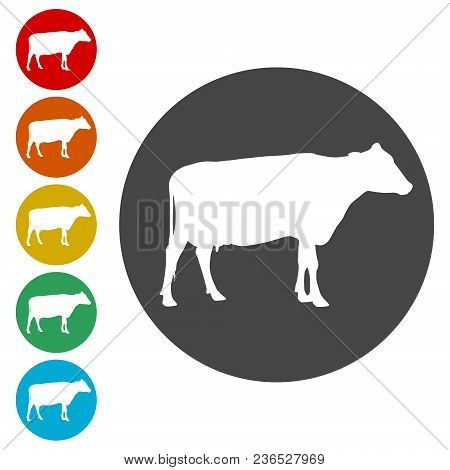 Cow Silhouette Icon, Simple Icons Set On White Background