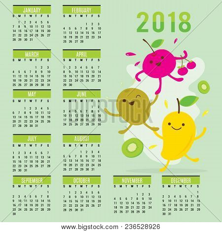 Planner Calendar 2018 Fruit Cute Cartoon Mango Cherry Kiwi Vector