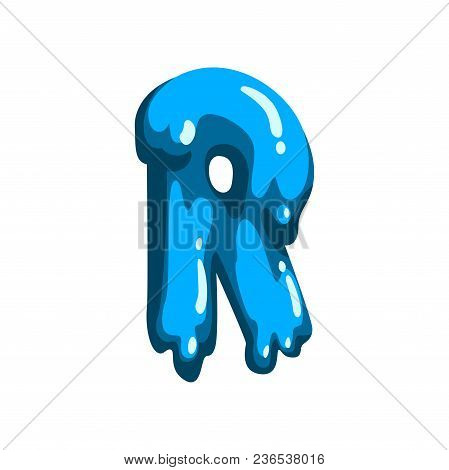 R Letter Of Sweet Fruit Jelly, Glossy, Edible Liquid Font Vector Illustration Isolated On A White Ba