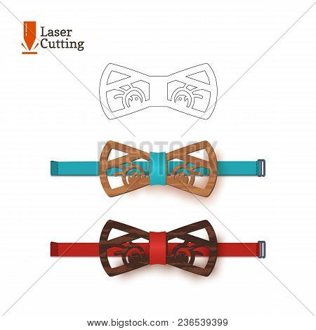 Laser Cut Bow-tie Template For Diy. Vector Silhouette With Cute Cat Ears For Cutting A Bow Tie On A 