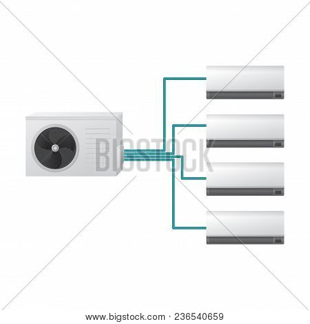 The Air Conditioning System Vector Illustration. Hvac. One Outdoor And Four Indoor Unit. The Cooling