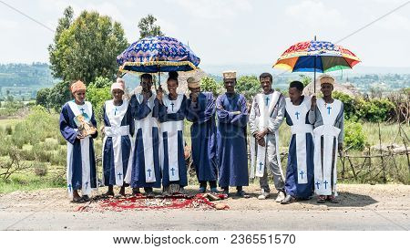 Omo, Ethiopia - September 2017: Unidentified Ethiopian Tennagers Collecting Donation For Religion On