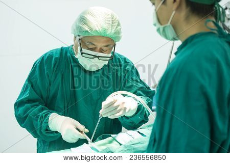 The Surgery Team Working Together At The Operating Room In The Hospital.