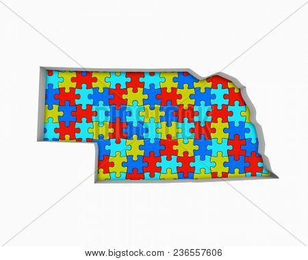 Nebraska NE Puzzle Pieces Map Working Together 3d Illustration