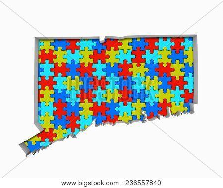 Connecticut CT Puzzle Pieces Map Working Together 3d Illustration