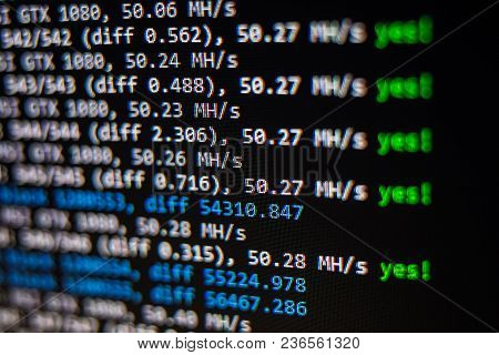 Macro Snapshot Of The Program Interface For Crypto Currency Mining On The Monitor Of An Office Compu