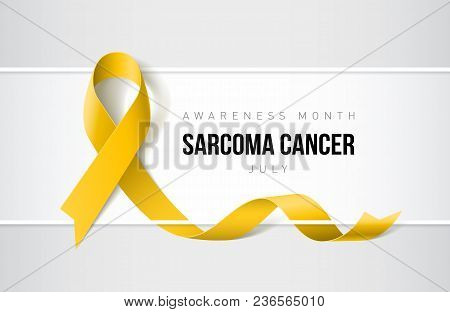 Banner With Sarcoma Cancer Awareness Realistic Yellow Ribbon. Design Template For Websites Magazines