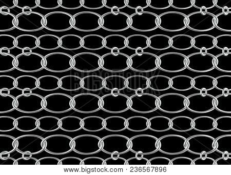 3d Rendering. Abstract Horizontal White Silver Chains Pattern Background.