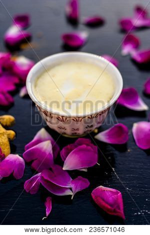 Haldi Ubtan With All Its Ingredients I.e. Milk And Gram Flour With Rose Petals Helps To Remove The B