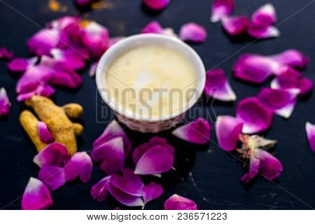 Haldi Ubtan With All Its Ingredients I.e. Milk And Gram Flour With Rose Petals Helps To Remove The B