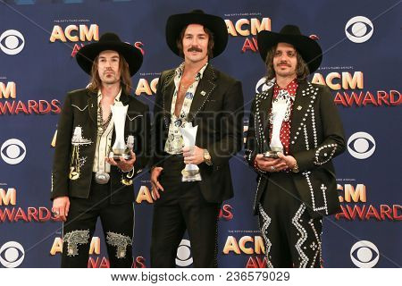 LAS VEGAS-APR 15: (L-R) Jess Carson, Mark Wystrach and Cameron Duddy of Midland attend the 53rd Annual Academy of Country Music Awards on April 15, 2018 at MGM Grand in Las Vegas, Nevada.