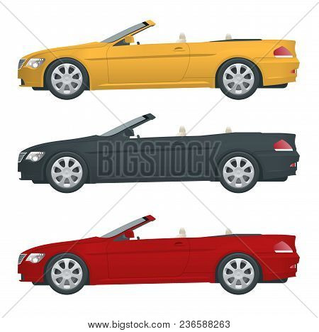 Transfer, Cabriolet Car. Cabrio Coupe Vehicle Template Vector Isolated On White. View Side. All Elem