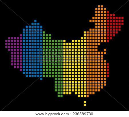 Rainbow Vector Abstract Pattern Of China Map Combined Of Rounded Square Pixels. Vector Homosexual To