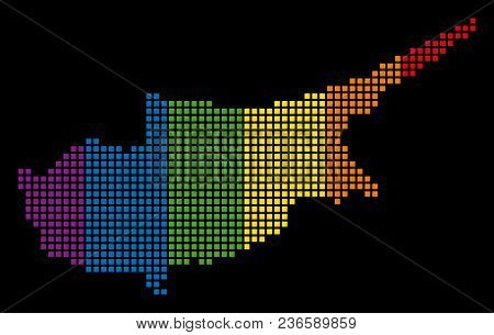 Colored Vector Abstract Composition Of Cyprus Island Map Combined Of Rounded Square Elements. Vector