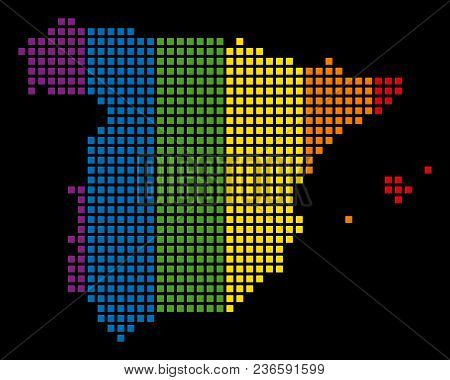 Colorful Vector Abstract Mosaic Of Spain Map Created Of Rounded Square Dots. Vector Homosexual Toler