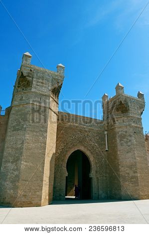 Rabat, Morocco - April 4, 2018: Chellah Entrance Gate. Chellah Is A Medieval Fortified Necropolis Lo