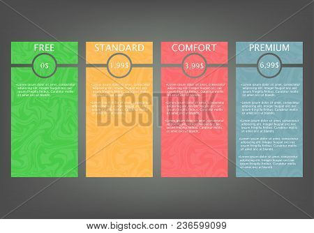 Set Of Offer Tariffs. Ui Ux Vector Banner For Web App. Set Of Pricing Table, Order, Box, Button, Lis