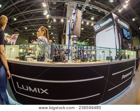 Moscow, Russia - April 13, 2018: Booth Of Panasonic Company At Photoforum 2018 Trade Show And Exhibi