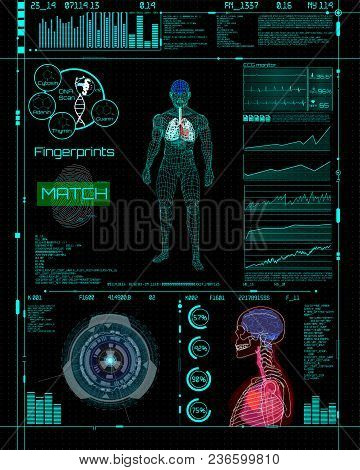 Modern Medical Examination, Style Hud. A Futuristic Medical Infographics, A Virtual Body Scanning In